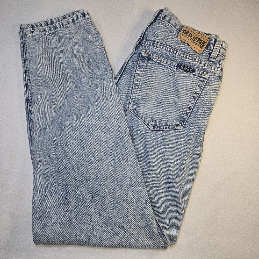 VTG 90s‎ Brittania Acid Wash Jeans 33x32 High Waist Relaxed Taper Grunge Rip